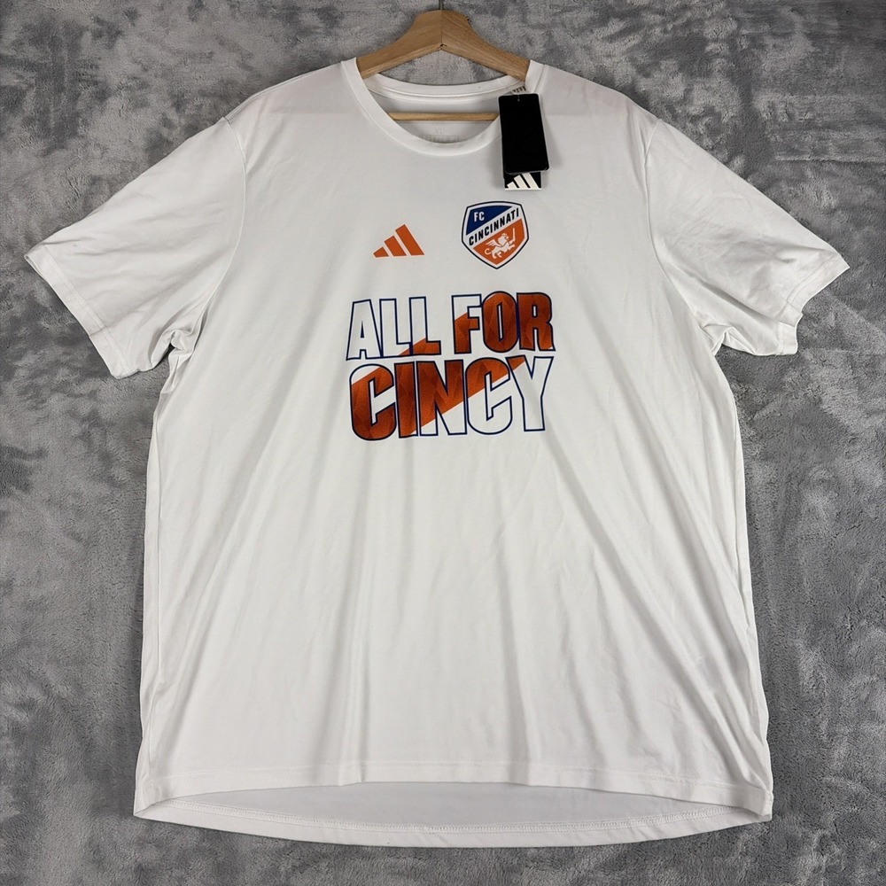 Cincinnati FC Adidas "All For Cincy" MLS Soccer T-shirt Size XL White NWT